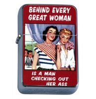 Behind Every Good Woman Sexy Windproof Refillable Flip Top Oil Lighter with Tin Gift Box D-379