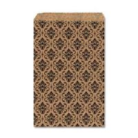 MOOCA 200 pcs Damask Paper Gift Bags Shopping Sales Tote Bags Brown with Black Damask Design (5" x 7")