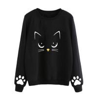 Women's Cat Print Lightweight Sweatshirt Girl Crewneck Long Sleeve Casual Pullover Tops Shirt