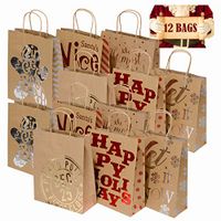Kraft Holiday Gift Bags, foil hot-Stamp Designs, 12 Large Bags in Assorted Christmas Prints (Santa's Nice List)