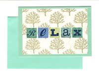 Nature Inspired Set of 8 Blank Notecards ~ Gold Trees with"Relax" (3.75" x 5.25"; Teal Envelopes)