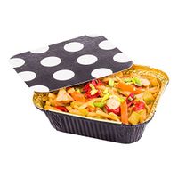 12-OZ Rectangular Disposable Aluminum Foil Food Containers with Lids: Great for Restaurant Take Out, Catered Events and Meal Prep - Black and Gold Foil with Polka Dot Lid - 200-CT - Restaurantware
