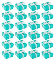Wedding Gift Boxes - 24 Pack Candy Favor Boxes, DIY Assembly Small Treat Boxes, Perfect for Guest Favors, Anniversary, Proposal and Engagement Party, Turquoise, 3.7 x 3.7 x 1.6 Inches
