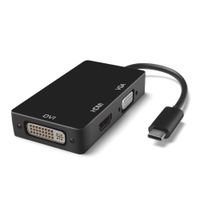 TNP USB Type C (USB-C) to HDMI 4K + VGA + DVI AV Multi Port Hub Adapter - USB-C to HDMI VGA DVI 4K 1080P Video Audio Converter Combo Connector External Graphics Adapter Card Cable Plug Wire Cord Black