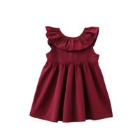 Boomboom Baby Girls Summer Dress, Lovely Baby Girl Ruffled Backless Casual Dress (2T, Wine)