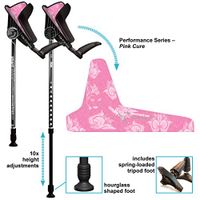 smartCRUTCH Performance Series Forearm Crutch with Premium Spring Loaded Flextip, 15-90 Degree Rotation - 2 Adult Ergonomic Adjustable Walking Aids - Large, Pink Cure