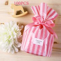 Pink Stripe Clear Cello Bags Candy Plastic Favor cellophane Treat Bags,Pack of 100