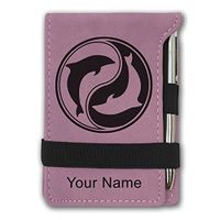 Mini Notepad, Dolphin Yin Yang, Personalized Engraving Included (Pink)