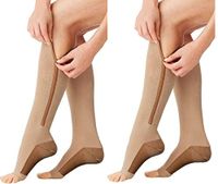 MojaSports Compression Zipper Copper Socks BEST Graduated Athletic & Medical Use for Men & Women for Running, Flight, Travel, Nurses - Boost Performance, Blood Circulation - (ZipCu/Nude, Small, 2Pr)