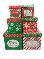 6 Christmas Gift Boxes w/ Lids Nesting Tiered Cubes for Display or Presents
