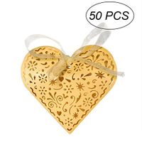 50PCS Hollow Die-Cut Flowers Favor Boxes Wedding Candy Boxes Wedding Gift Boxes - Gold