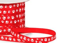 Pack of 1, Red Paw Print Satin Ribbon Single Faced Satin 1/4" X 50 Yards For Pet Packaging
