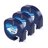 3 Pack Replace Dymo LetraTag Refills 91201 (91221 59422 S0721610), Plastic Tape Black on White Compatible with Dymo Label Makers LetraTag Plus LT100H LT100T QX50, 1/2 Inch x 13 Feet 12mm x 4m