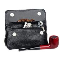 anne210 PU Leather Tobacco Smoking Wood Pipe Pouch Case/Bag for 2 Tobacco Pipe and Other Accessories, Secure Soft Genuine Leather Preserve Freshness Pipe Tobacco Pouch Case with 2 Pipe Holder Pocket