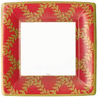 Caspari Acanthus Trellis Square Paper Dinner Plates in Red - Pack of 8