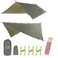 12ft Extra Large Tarp Hammock Waterproof Rain Fly Tarp 185in Centerline - Lightweight Ripstop Fabric - Stakes Included - Survival Gear Backpacking Camping Accessories - Multiple Colors (OD Green)