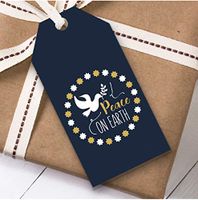 Navy Blue Peace On Earth Christmas Gift Tags (Present Favor Labels)