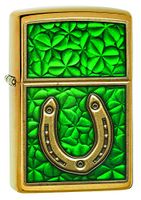 Zippo Horseshoe Clovers Brushed Brass Pocket Lighter