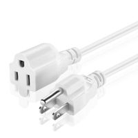 TNP Universal Power Extension Cord Cable Strip - NEMA 5-15R to NEMA 5-15P Wire Connector Socket Plug Jack Outlet Power Strip Liberator Space Port Saver Extender (15FT, White)