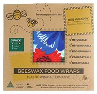 Beeswax Food Wraps 3-Pack by Bee Wrappy -Tested to FDA Standards Australian Made – 1 Small (6.7" x 6.7"), 1 Medium (12" X 10") And 1 Large (13.4" X 13.4") – Reusable Alternative to Single-Use Plastic
