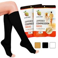 Zipper Compression Socks with Zip Guard Skin Protection & Open Toe (Sizes Med to 6XL)- 15-20mmHg Medical Compression Socks for Men & Women (Med Calf 9-10inch)