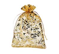 Riverer 100 pcs Gold Roses Pattern Organza Gift Bags, 13x18cm (5.1x7.1 Inches)