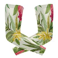 LEVEIS Tropical Hawaiian Plumeria and Hibiscus Flowers Arm Sleeves UV Protection for Men Women Sunblock Protective Gloves Running Golf Cycling Driving Long Arm Cover 1 Pair
