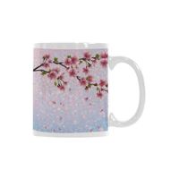 House Decor Trend Mug,Sakura Twig Blossom Leaves on Background of Colorful Flying Petals Flourish Artwork for Office Travel,3"W x 3.8"H