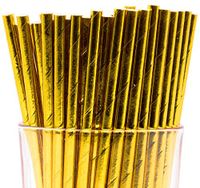 Pack of 150 Gold Foil Biodegradable 4-Ply Paper Drinking Straws (Compostable, Non-toxic, BPA-free)