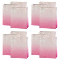 UNIQOOO 12Pcs Pink Glitter Ombre Gift Bags Bulk, 100% Recyclable Gift Wrapping Paper Bags, for Bridal Baby Shower, Wedding Birthday Party Favor Thank You Bag, Easter, Mother's Day, Medium 9x7x4 inch
