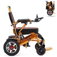 DONGBALA Folding Electric Wheelchair, Lightweight Wheelchair All Terrain Power Scooter Dual Motor Power Chair 12A Lithium Battery 15Km Aluminum Alloy for All Ages Disabled Paraplegia(Gold)