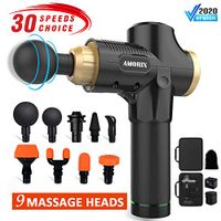 AMORIX Massage Gun 9 Heads Deep Tissue Percussion Muscle Massager for Athletes Pain Relief Cordless Handheld Fascia Gun Body Massager with 30 Adjustable Speed, Carry Case, Travel Adapter Included