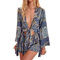 LISTHA Print Mimi Short Jumpsuit for Women Long Sleeve Loose Playsuit Romper Clubwear