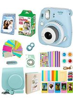 Fujifilm Instax Mini 9 Instant Camera Ice Blue & White Set 15 in 1 Automatic Instant Film Photo Camera Includes case/Film/Photo Album/Selfie Lens/Color Filters/Stickers (Ice Blue & White)+More