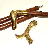 Nautical Gift Decor Vintage walking stick antique look designer dog brass 2 handle cane.8653