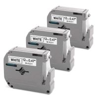 Replace M-K231s M-K231 P-Touch M95 Label Tape Compatible with Brother M Tape M231 MK231 12mm 0.47 Inch Black on White for Ptouch PT-70BM PT-90 PT-M95 PT-70 PT-65 PT-85 PT-45 PT-70SR PT-80, 8m 3-Pack