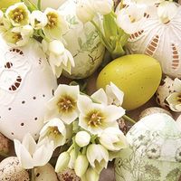 Decorative Easter Eggs Paper Cocktail Napkins Lace WHITE YELLOW EASTER EGGS 40pcs 10"x10" Easter Beverage Napkins, Easter Paper Napkins for Decoupage, Floral Easter Napkins