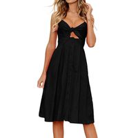 [Summer Dress] Women's Sexy Deep V Neck Backless Split Maxi Party Dress Bowknot Lace Up Dress for Beach Holiday (Black, XXL=Bust:37.0"-44.9")