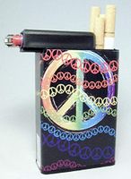 Cigarette Case Peace Sign Colors with Built on Lighter Holder