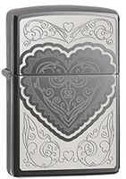 Fancy Victorian Heart Black Ice Chrome Zippo Lighter