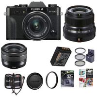 Fujifilm X-T30 Mirrorless Camera with XC 15-45mm f/3.5-5.6 OIS PZ Lens and XF 23mm (35mm) F/2R WR Lens, Black - Bundle with 32GB SDHC Card, 52mm Filter Kit, 43mm UV Filter, Memory Wallet, Software