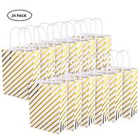 XNX 24 Pack Paper Christmas Gift Bags Party Favor Bags Gold Party Bags Recyclable Goodie Bags for Holiday, Birthdays, Weddings, Baby Showers,Shopping,Bride. (Gold Foil Stripe)