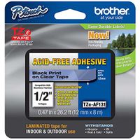 2/Pack Genuine Brother 1/2" (12mm) Black on Clear Acid Free Adhesive TZe P-touch Tape for Brother PT-1750, PT1750 Label Maker