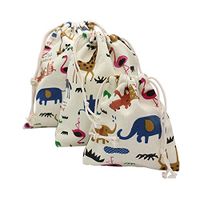 Yalulu 3Pcs/5Pcs Cotton Canvas Candy Gift Bags Cartoon Animal Printed Gift Bags Kids Birthday Party Favor Candy Drawstring Pouch Box (3Pcs,3 Sizes)