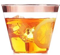 100 Premium Plastic Disposable Cups ~ 9 oz Rose Gold Party Cups used as Wine Tumblers, Bachelorette Party Supplies, Wedding Cups, Cocktail Dessert Appetizer Cup (Glassware replacement)