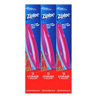Ziploc Storage Bags, For Food, Sandwich, Organization and More, Smart Zipper Plus Seal, 2 Gallon, 12 Count, Pack of 3 (36 Total Bags)