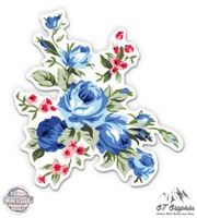 GT Graphics Vintage Blue Flowers Floral Design - 3" Vinyl Sticker - For Car Laptop I-Pad Phone Helmet Hard Hat - Waterproof Decal