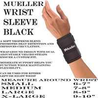 Mueller Wrist Sleeve Soft Neoprene Blend, provides warmth, wraparound design, Black - Small # 400