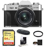 FUJIFILM X-T30 Mirrorless Digital Camera (with XC 15-45mm Lens 64GB Bundle, Silver)