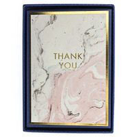 Graphique Pink Marble Boxed Notecards, 16 Embellished Gold"Thank You" Cards with Matching Envelopes and Storage Box, 3.25" x 4.75"